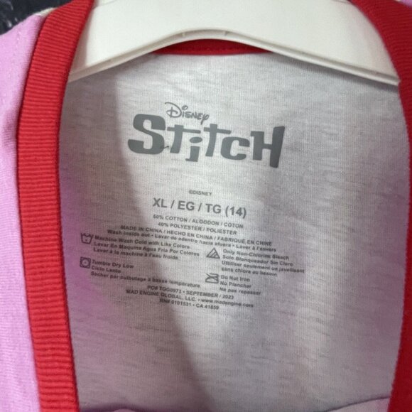 Disney XL 14 Stitch Raglan Graphic T-shirt White pink Cropped X-Large - Picture 4 of 5